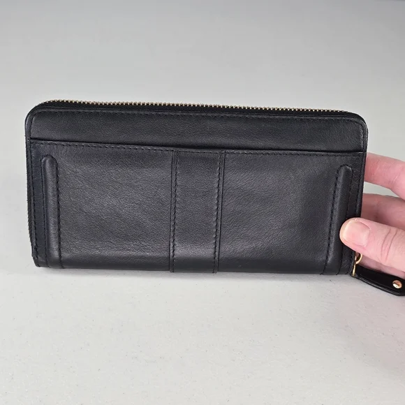 Coach Campbell Black Leather Zip Around Clutch Wallet Gold Hardware - Picture 2 of 8